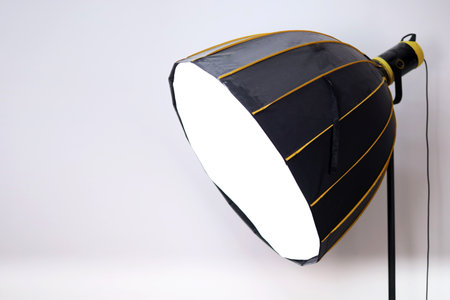 lighting for studio photoshoot model on a white backgroundの写真素材