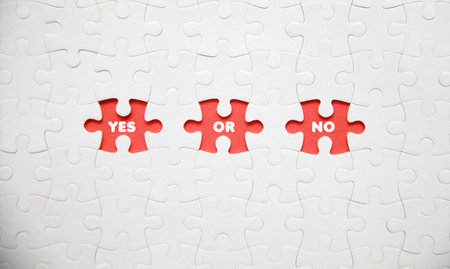 Missing jigsaw puzzle piece with word yes or no. Business concept image