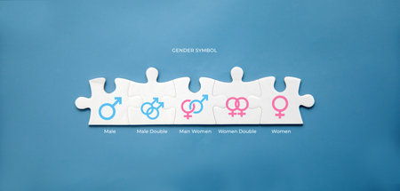 Jigsaw puzzle with symbols of gender equality. The concept of gender equality.の写真素材