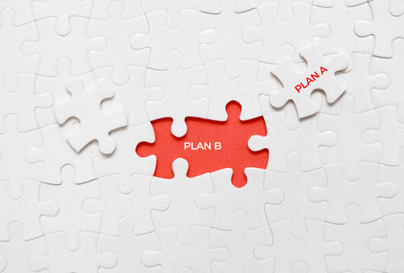 Missing jigsaw puzzle piece with word Plan B. Business concept image