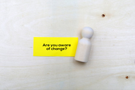 Paper tag with the question words Are you aware of change?の写真素材