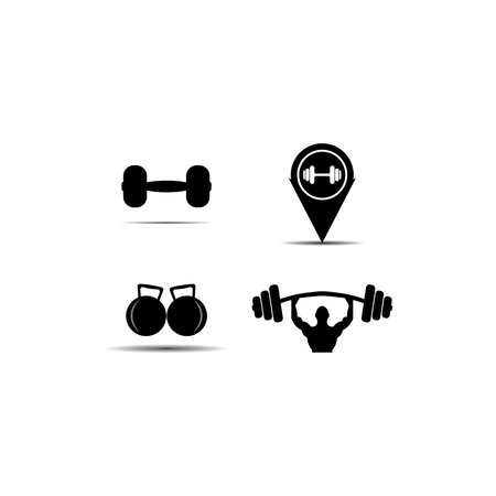 Barbell, Dumbbell Gym Icon Logo Template gym Badge, Fitness Logo Designのイラスト素材