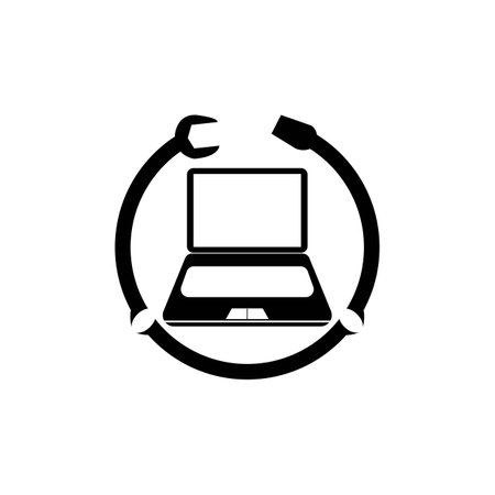 Vector computer and laptop repair logo template icon illustration designのイラスト素材