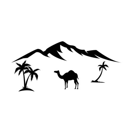 camel with sunset in the desert vector illustration designのイラスト素材