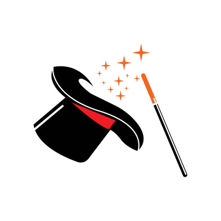 Magic hat and wand icon,logo illustration designのイラスト素材
