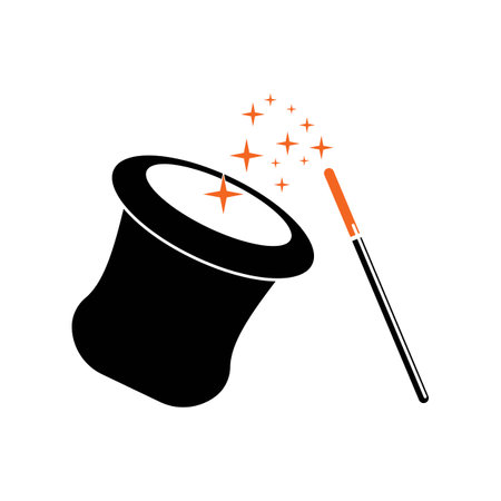 Magic hat and wand icon,logo illustration designのイラスト素材