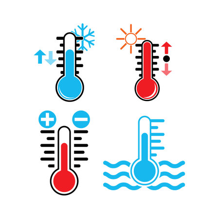 Thermometers icon with different zones. Vector image isolated on white backgroundのイラスト素材