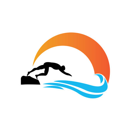 Swimming sport logo ilustration vector design templateのイラスト素材