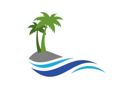 island on waves blue sea logoのイラスト素材