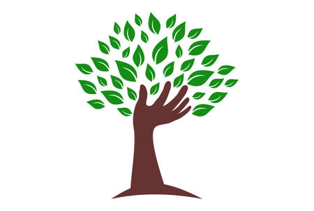 abstract tree hand logo green icon vectorのイラスト素材