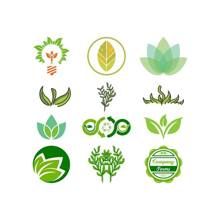 Green Leaf design templates vectors setのイラスト素材