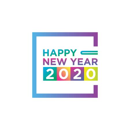 Happy new year 2020 simple colorful, white backgroundのイラスト素材