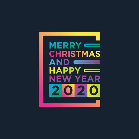 Merry christmas and happy new year 2020 simple colorful, dark backgroundのイラスト素材