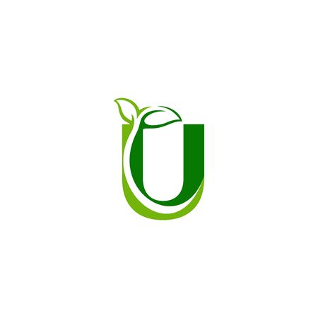 Combination of green leaf and initial letters U logo design vectorsのイラスト素材