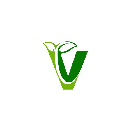 Combination of green leaf and initial letters V logo design vectorsのイラスト素材