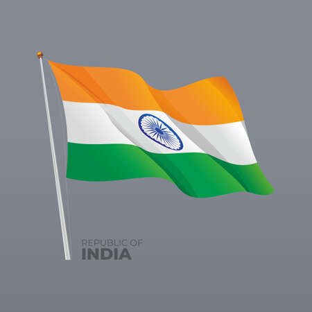 3D vector India national waving flagのイラスト素材