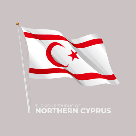 Northern Cyprus national flag waving at the flagpole. Vector 3Dのイラスト素材