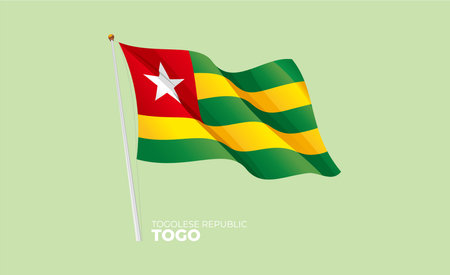 Togo flag waving at the flagpole. Vector 3Dのイラスト素材