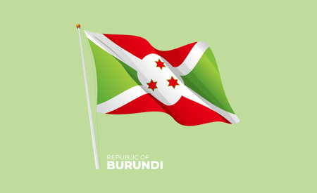 Burundi flag waving at the flagpole. Vector 3Dのイラスト素材