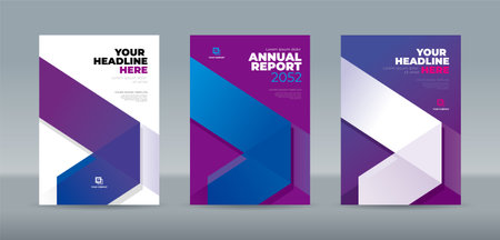 Modern folding ribbon theme book cover template in white, blue, purple color. A4 size book cover template for annual report, magazine, booklet, proposal, portfolio, brochure, posterのイラスト素材