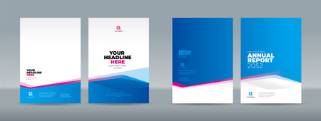 Blue white and magenta abstract shape on white blue gradation background. A4 size book cover template for annual report, magazine, booklet, proposal, portfolio, brochure, posterのイラスト素材