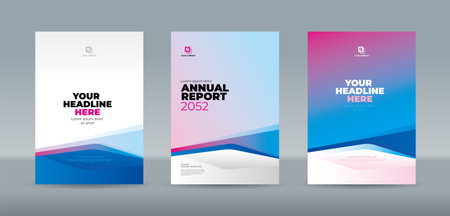 Blue white and magenta abstract shape on white cyan magenta gradation background. A4 size book cover template for annual report, magazine, booklet, proposal, portfolio, brochure, posterのイラスト素材