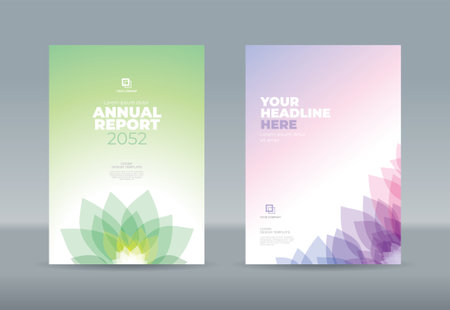 Abstract transparent pink orange flower petals on white gradation background. A4 size book cover template for annual report, magazine, booklet, proposal, portfolio, brochure, posterのイラスト素材