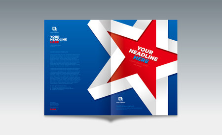 Illustration of a folded ribbon in the shape of a five-sided star on dark blue gradation background. A4 size book cover template for annual report, magazine, booklet, proposal, portfolio, brochure, posterのイラスト素材