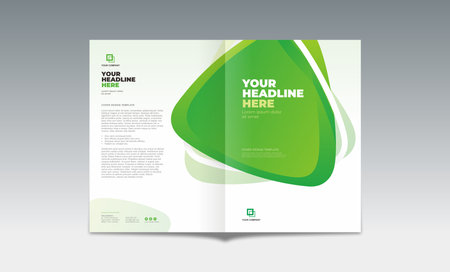 Illustration of 3d rounded triangles overlapping with yellow white green gradient background. A4 size book cover template for annual report, magazine, booklet, proposal, portfolio, brochure, posterのイラスト素材