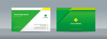 Set of double sided business card templates with green yellow white triangle backgroundのイラスト素材