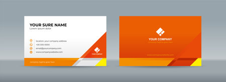 Set of double sided business card templates with orange white triangle backgroundのイラスト素材