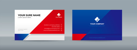 Set of double sided business card templates with red blue white triangle backgroundのイラスト素材