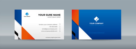 Set of double sided business card templates with blue orange white triangle backgroundのイラスト素材