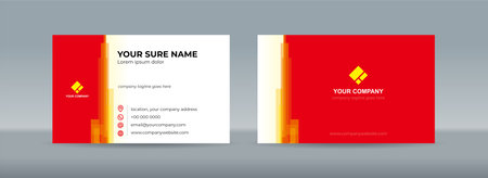Set of double sided business card templates with random vertical stacked transparent orange bars on white red backgroundのイラスト素材