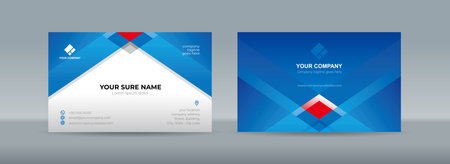 Set of double sided business card templates with Modern simple blue and white square and triangle shapes on blue and white backgroundのイラスト素材