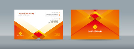 Set of double sided business card templates with Modern simple blue and red square and triangle shapes on orange and white backgroundのイラスト素材