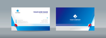 Set of double sided business card templates with Modern simple blue and white square and triangle shapes on blue and white backgroundのイラスト素材