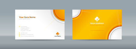 Set of double-sided business card templates with an illustration of a small orange circle in the corner on an orange and white backgroundのイラスト素材