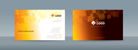 Set of double sided business card templates with abstract random transparent white rectangle on white and orange backgroundのイラスト素材