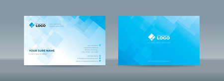 Set of double sided business card templates with abstract random transparent white rectangle on white and cyan backgroundのイラスト素材