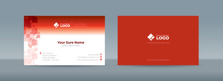 Set of double sided business card templates with abstract random transparent white rectangle on white and red backgroundのイラスト素材