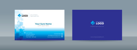 Set of double sided business card templates with abstract random transparent white rectangle on white and blue backgroundのイラスト素材