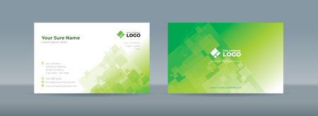 Set of double sided business card templates with abstract random transparent white rectangle on white and green backgroundのイラスト素材