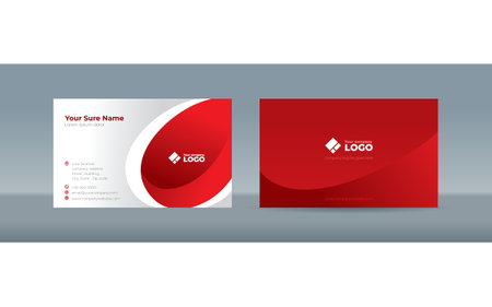 Set of double-sided business card template with abstract red curves on a white backgroundのイラスト素材