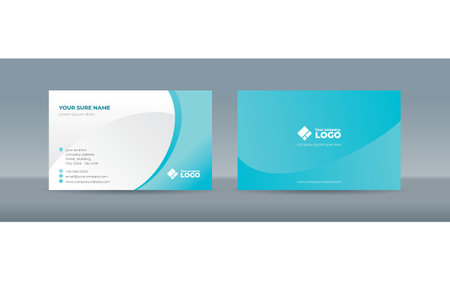 Set of double-sided business card template with abstract cyan curves on a white backgroundのイラスト素材
