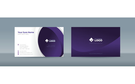 Set of double-sided business card template with abstract purple curves on a white backgroundのイラスト素材