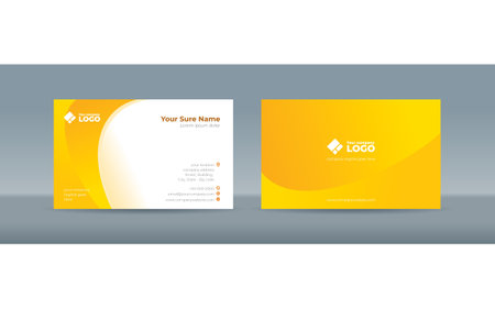 Set of double-sided business card template with abstract yellow curves on a white backgroundのイラスト素材