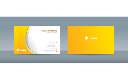 Set of double-sided business card template with abstract yellow curves on a white backgroundのイラスト素材
