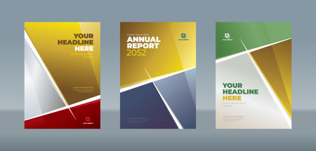 The abstract rectangle on a white, red. blue, green, and gold color background. A4 size book cover template for annual report, magazine, booklet, proposal, portfolio, brochure, posterのイラスト素材