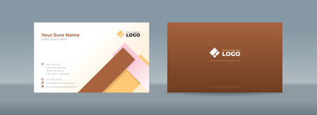 Set of double-sided business card template with random brown and pink rectangle bars on a white backgroundのイラスト素材